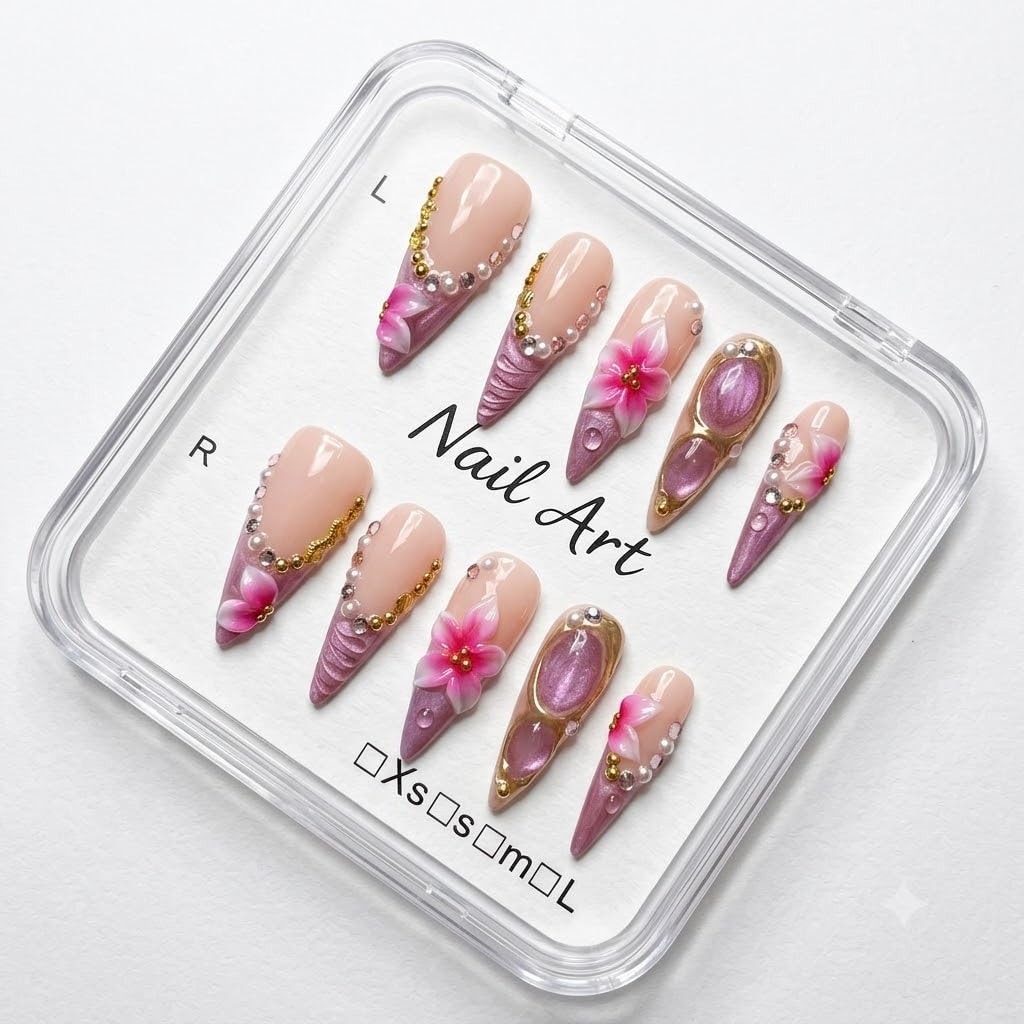 Luxury Long Stiletto Press on Nails Handmade Acrylic False Nails
