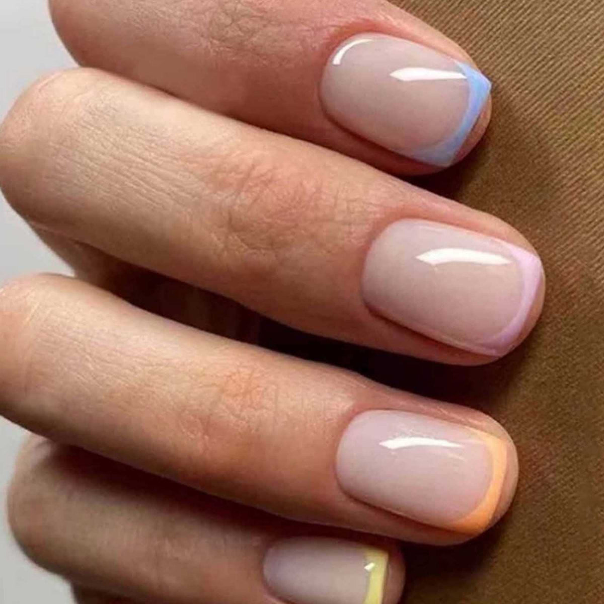 Long Press on Nails Square French Fake Nails Full Cover Nude Acrylic False Nails for Women and Girls 24PCS (Gold Shiny)