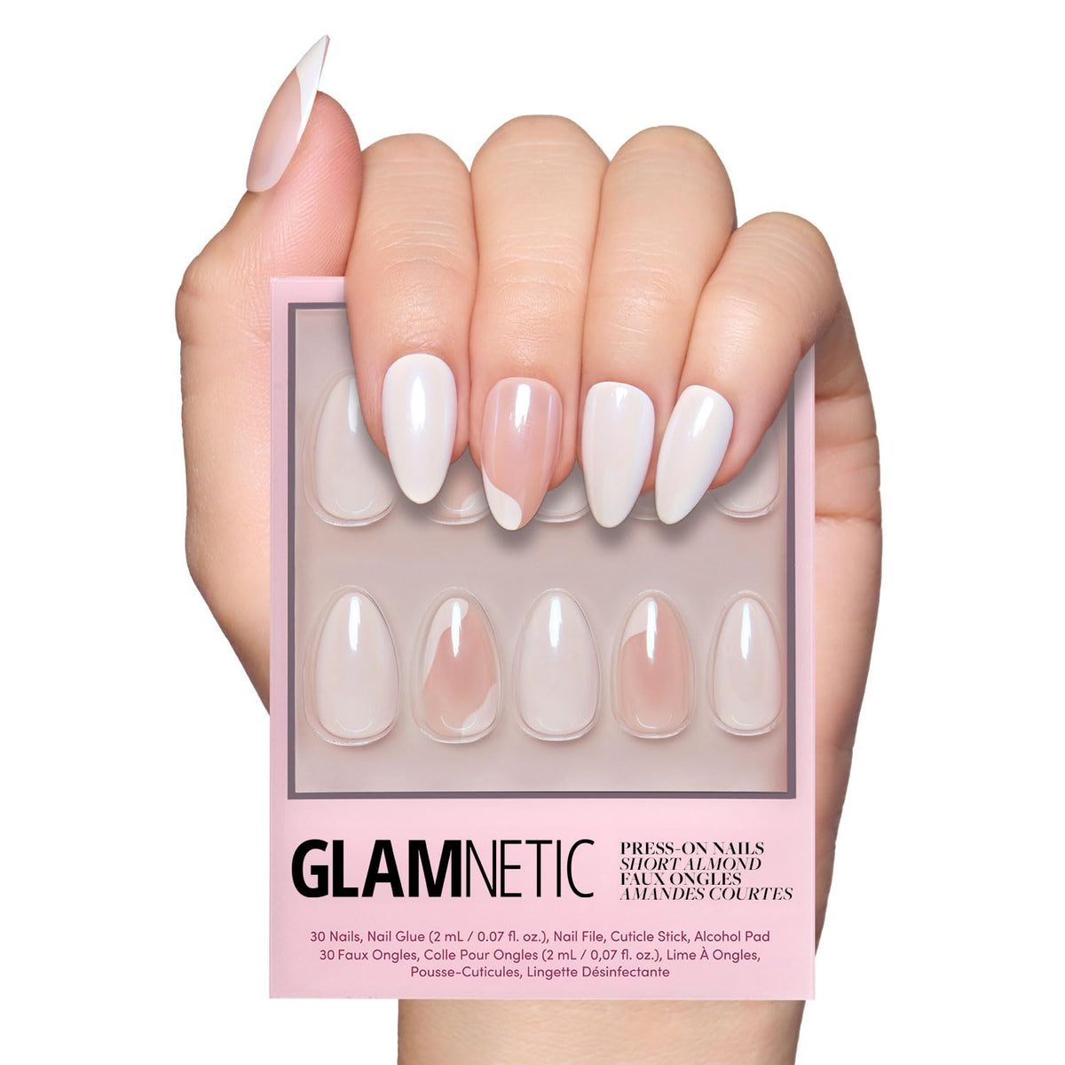 Glamnetic Press On Nails - Short Almond, Glazed Fake Nails 30 Pc Full Kit