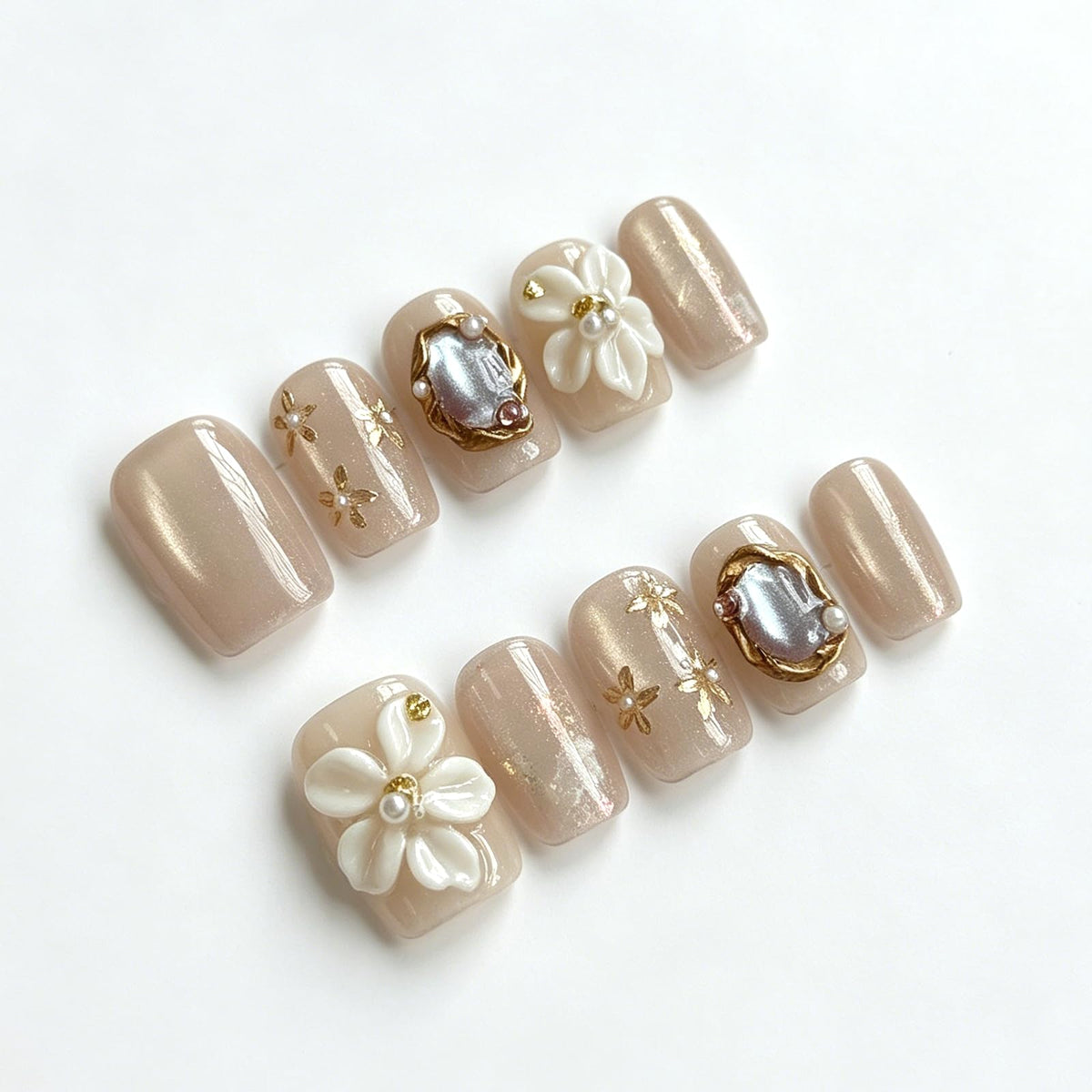 Nude Gradient Long Square Handmade French Tip Press On Nails