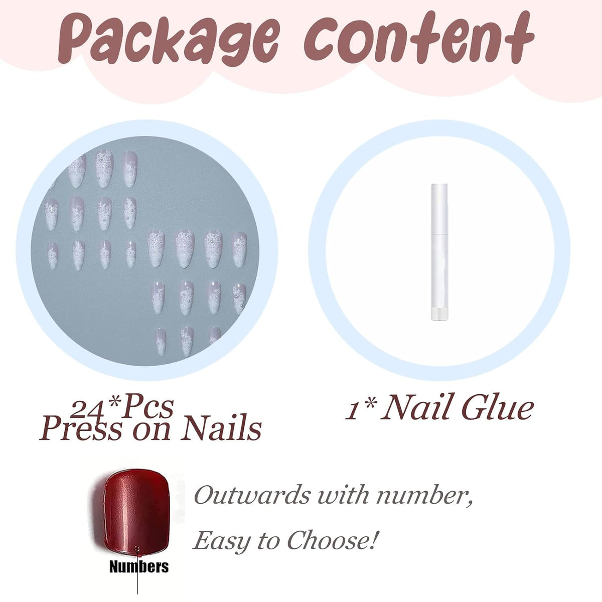 BABALAL Bridal Lace Press On Nails, Medium Almond Fake Nails with 3D White Floral & Pearl, Nude Ombre Acrylic Stick On Nails for Women 24Pcs