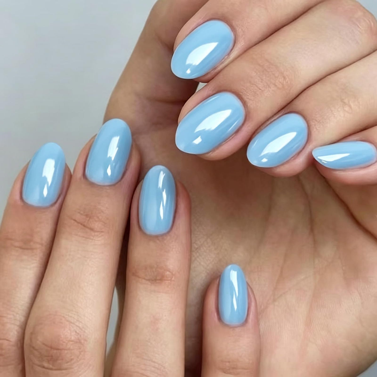 Pearl White Chrome Press on Nails Short Oval-Bling Glazed Design Chrome Glue on Nail, Salon Quality Shiny Full Cover Stick on Natural Fake Nail with Full Nail Kit for Women Bridal Wedding 32PCS