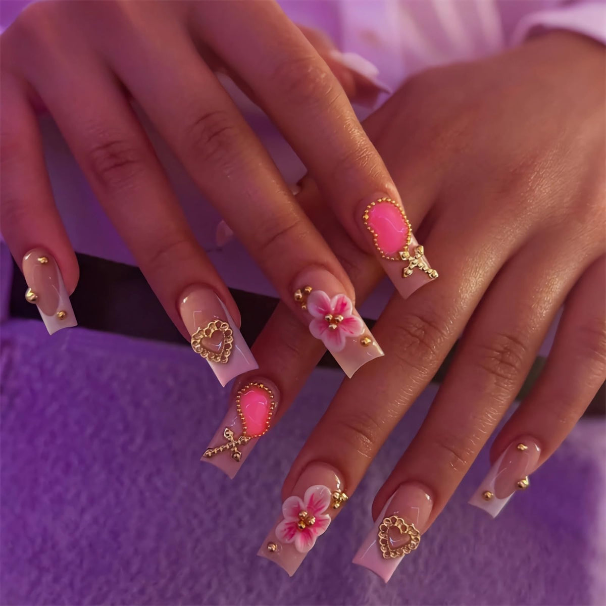 BABALAL Long Stiletto Press on Nails Metallic Gold Chrome Fake Nails
