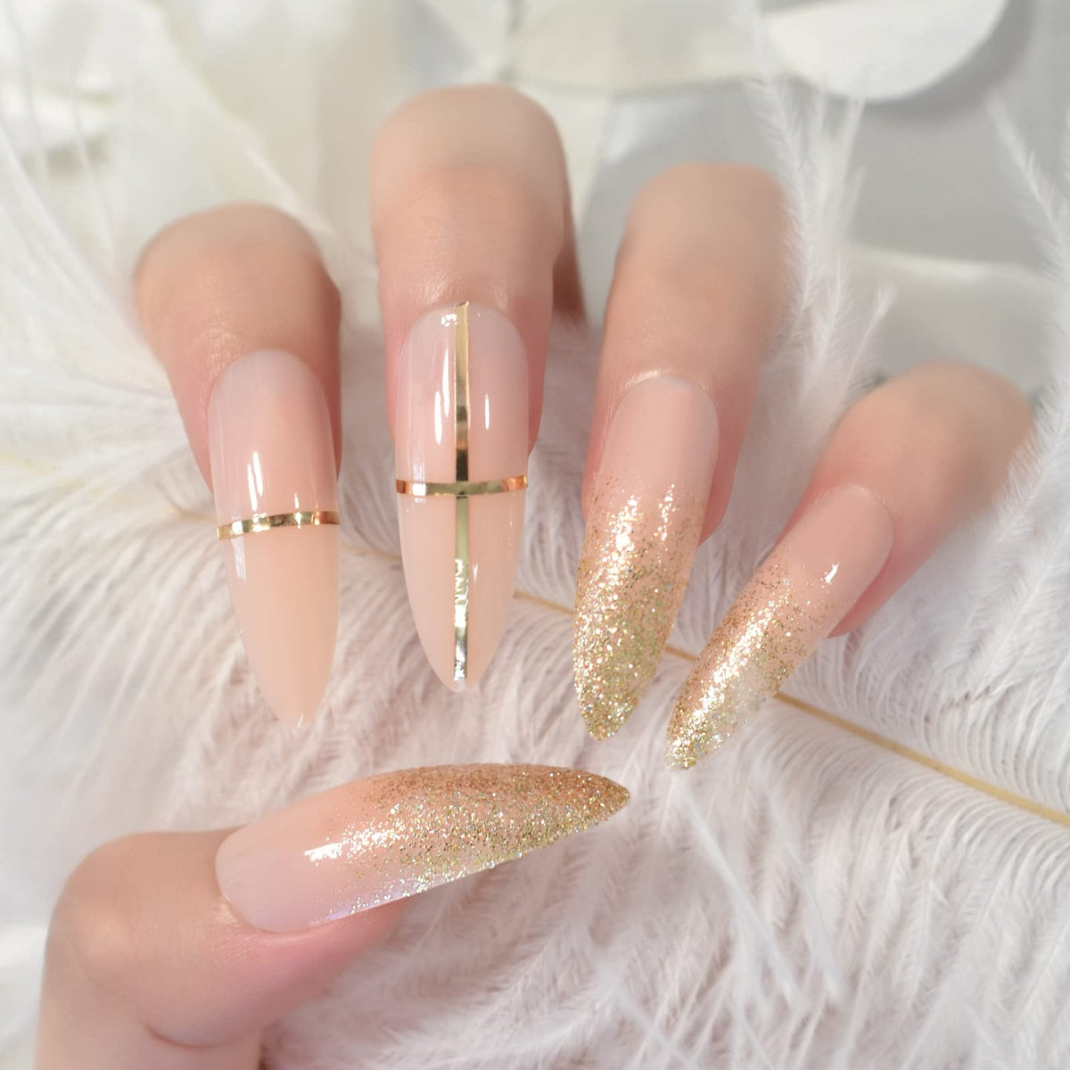 Elevenail Handmade Press on Nails Full Cover Luxurious 3D Crystal False Nails Super Extra Long Stiletto Diamonds Art Decoration Fake Nails Manicure Kit Nail Art Tips Gift for Women Girls Wedding Party