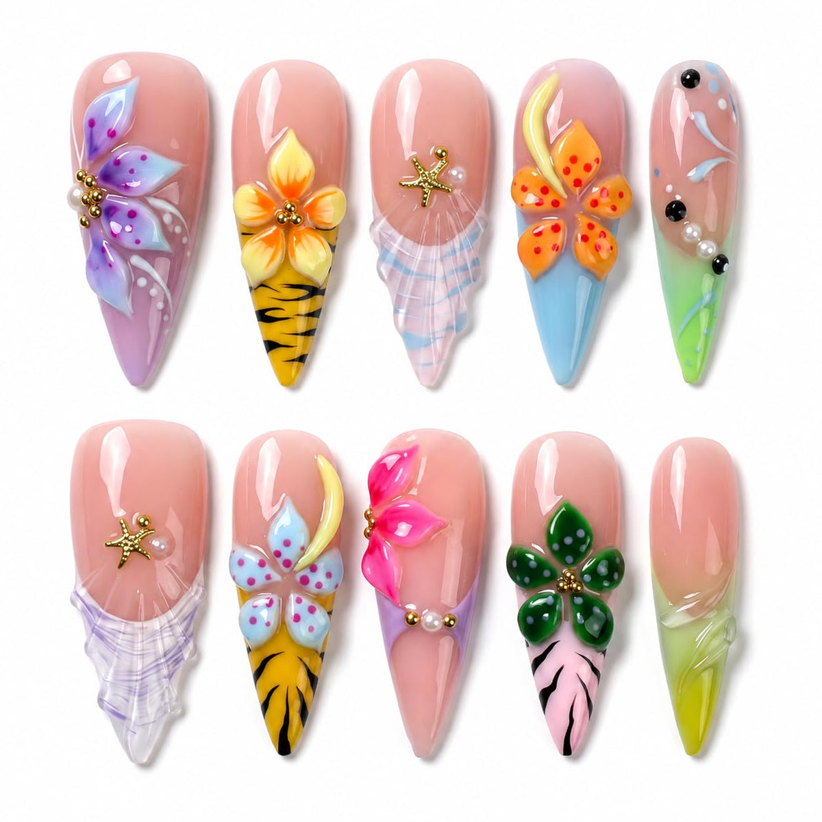 Luxury Handmade Acrylic Press on Nails Long Stiletto French Tips Fake Nails