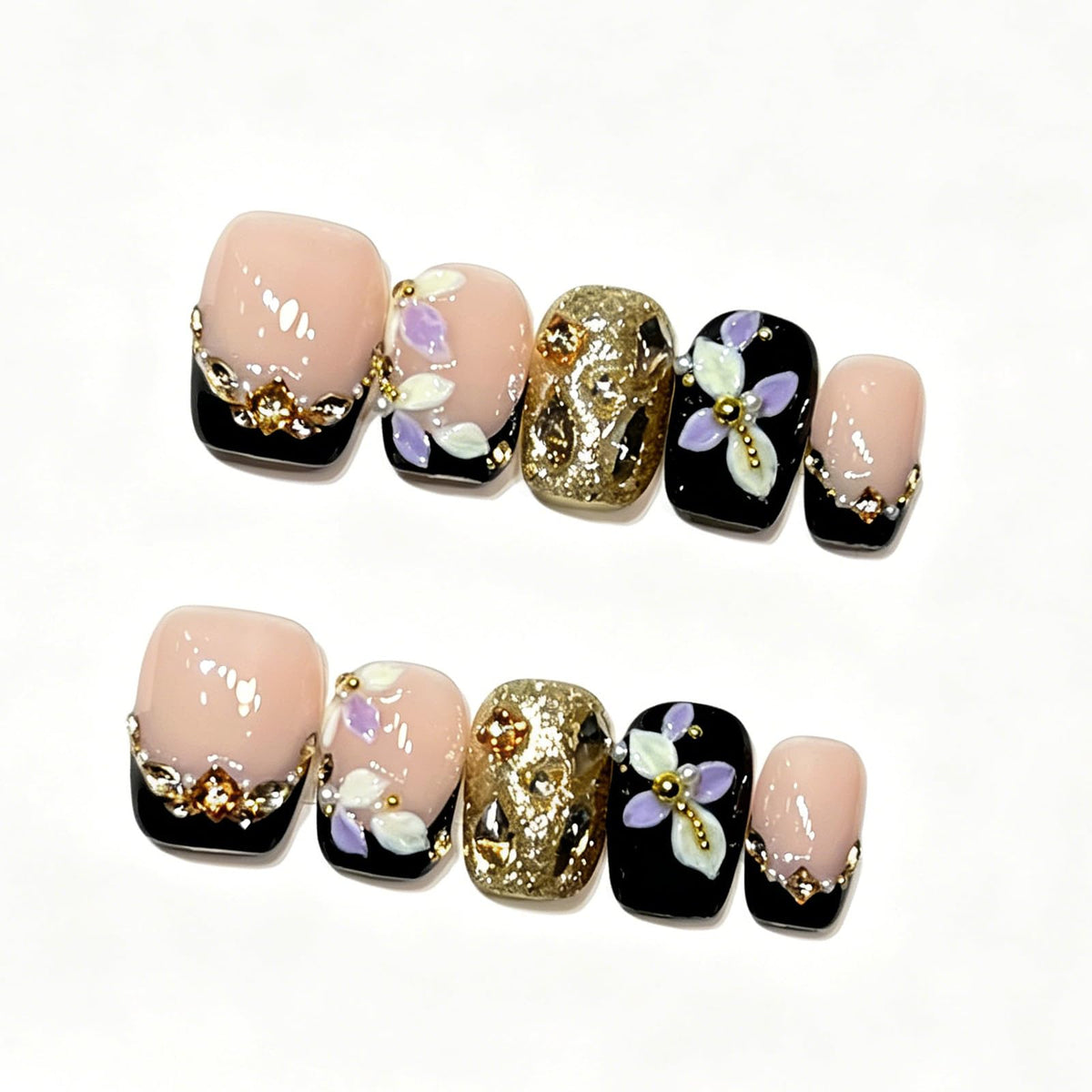 White Medium Square Handmade Press On Nails, French Tip 3D Heart Design