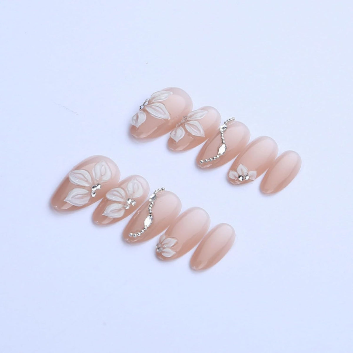 Short Almond Press on Nails Nude Ombre Glossy Fake Nail 30pcs
