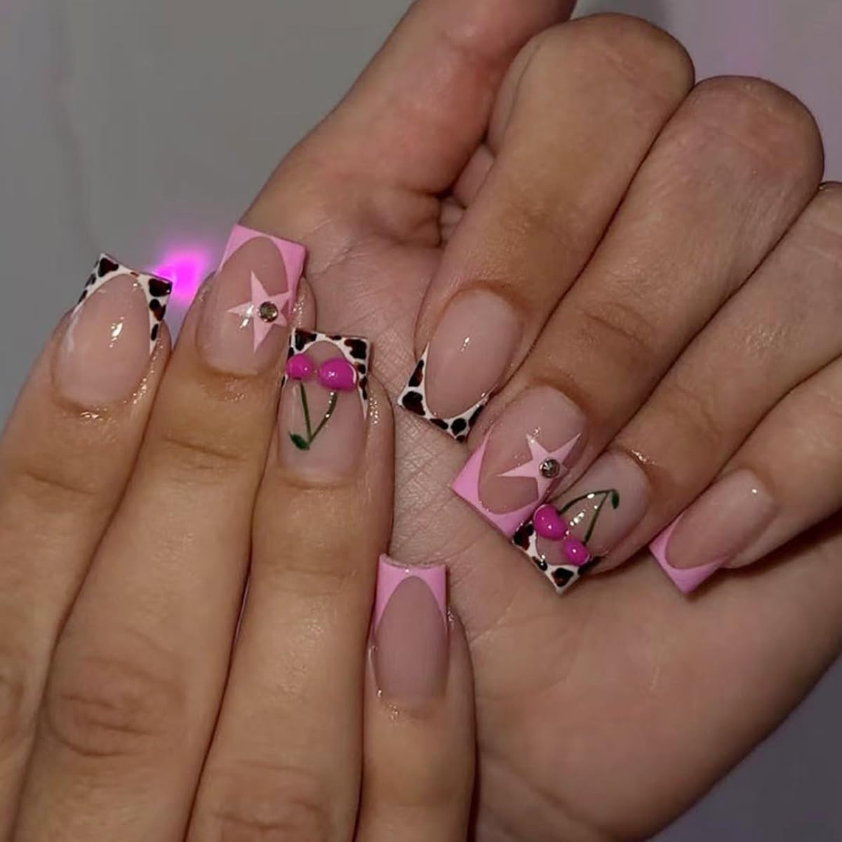 Milky White Press on Nails Medium Square, Pearls Deco Design, 24Pcs