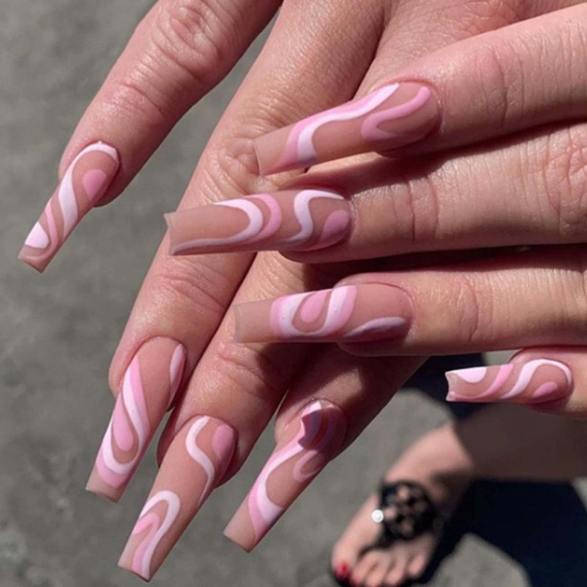 Long Press on Nails Square French Fake Nails Full Cover Nude Acrylic False Nails for Women and Girls 24PCS (Gold Shiny)