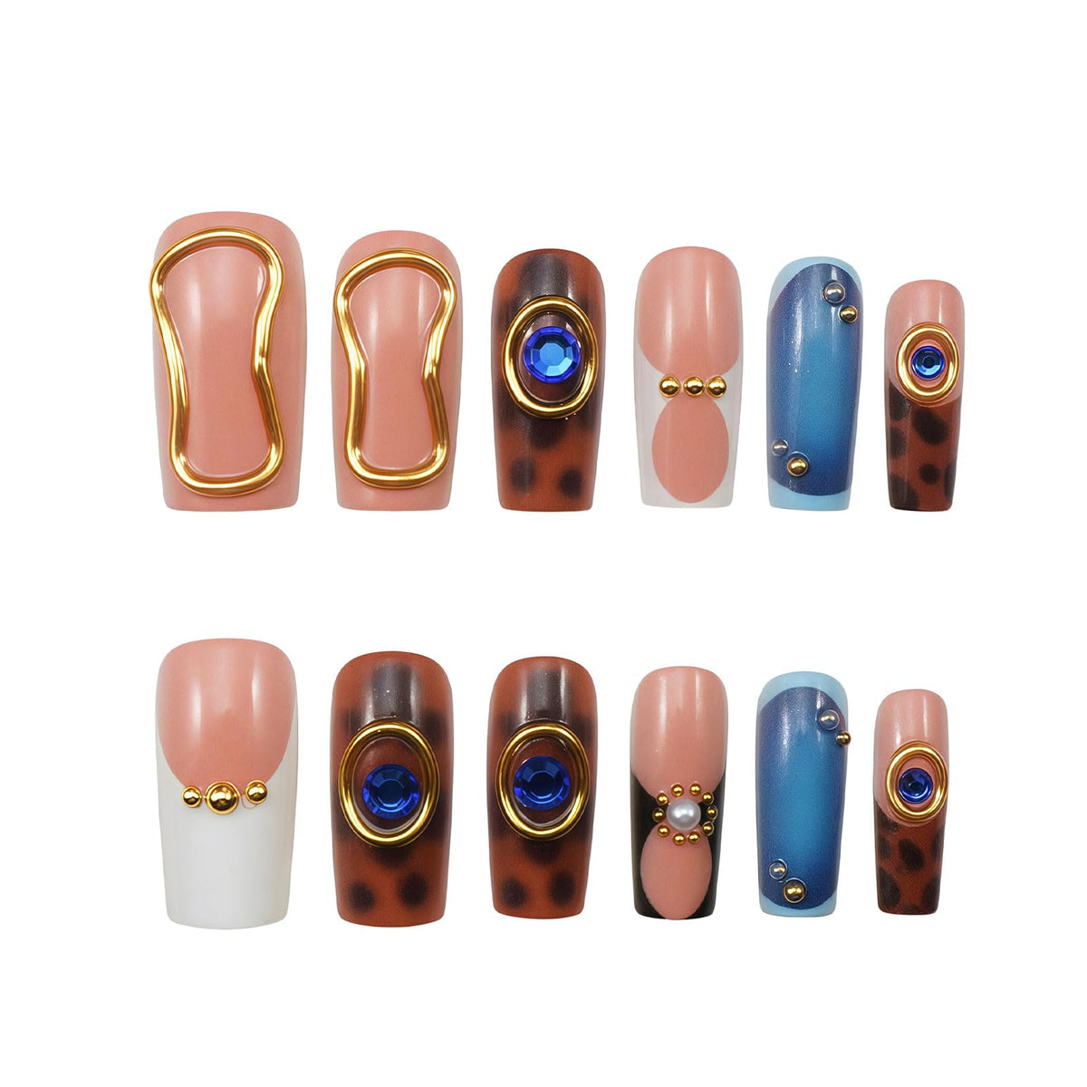 Medium Almond Press on Nails - 3D Gemstone & Gold Embossed Art, 24Pcs Reusable Fake Nails with Multi-layered gel polish finish, Salon level Fake Nails for Weddings, Parties, Special Events (ZF308)