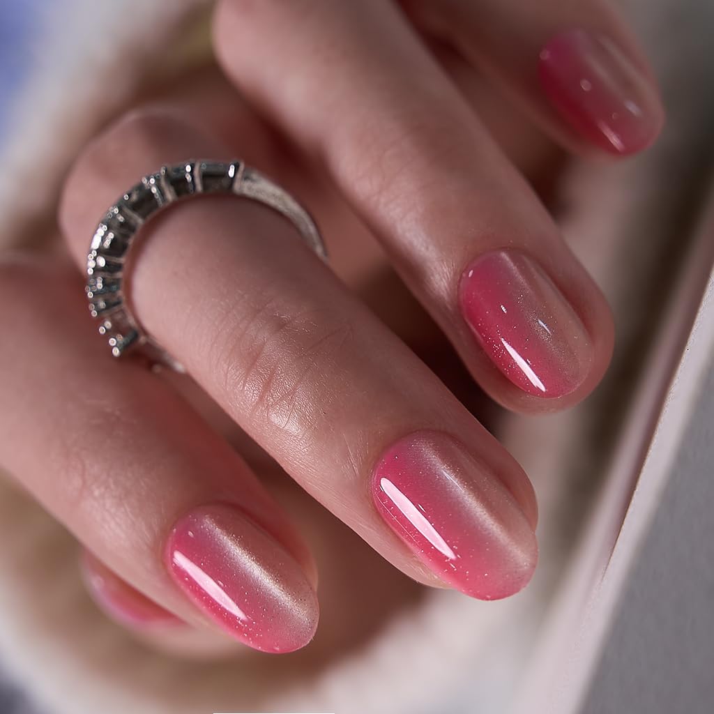 CurvLife Short Oval Chrome Nude Press On Nails, Champagne Pearl, Soft Gel