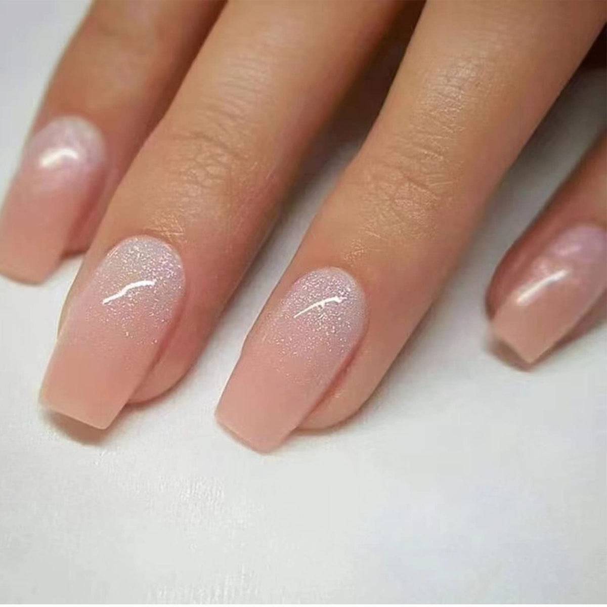 Long Press on Nails Square French Fake Nails Full Cover Nude Acrylic False Nails for Women and Girls 24PCS (Gold Shiny)