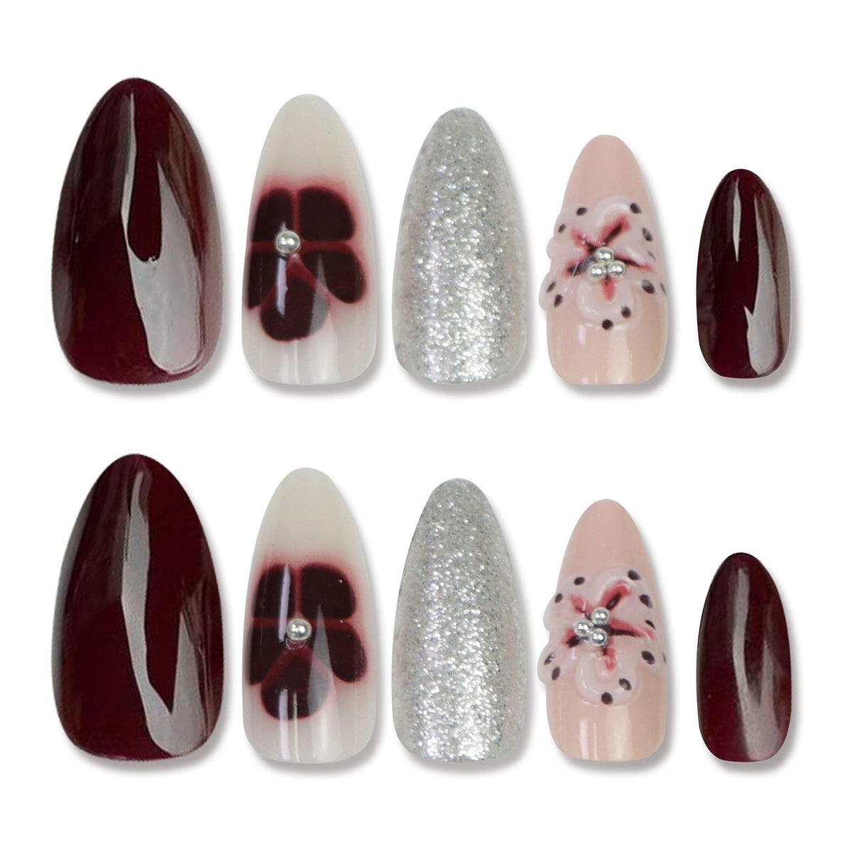 Spring Press on Nails Almond Medium Fake Nails with White Flower Designs French Tip Nails Press ons Light Green False Nails Glossy Glue on Nails Acrylic Nails Nude Stick on Nails for Women 24Pcs