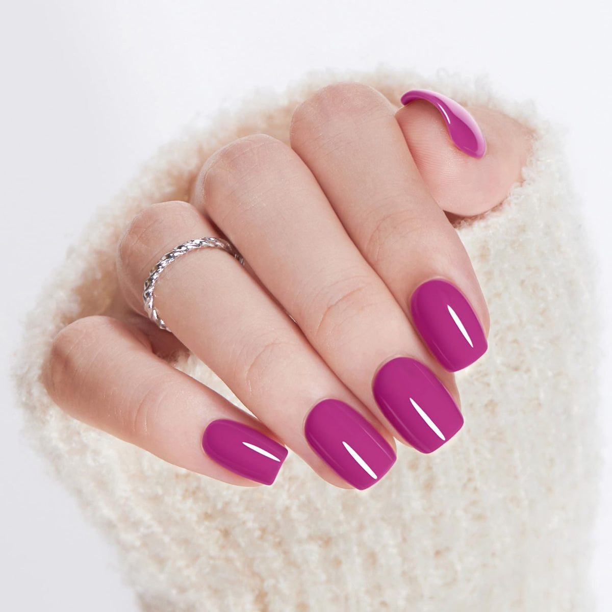 Modelones Extra Short Press on Nails, French Tips Squoval Fake Nails