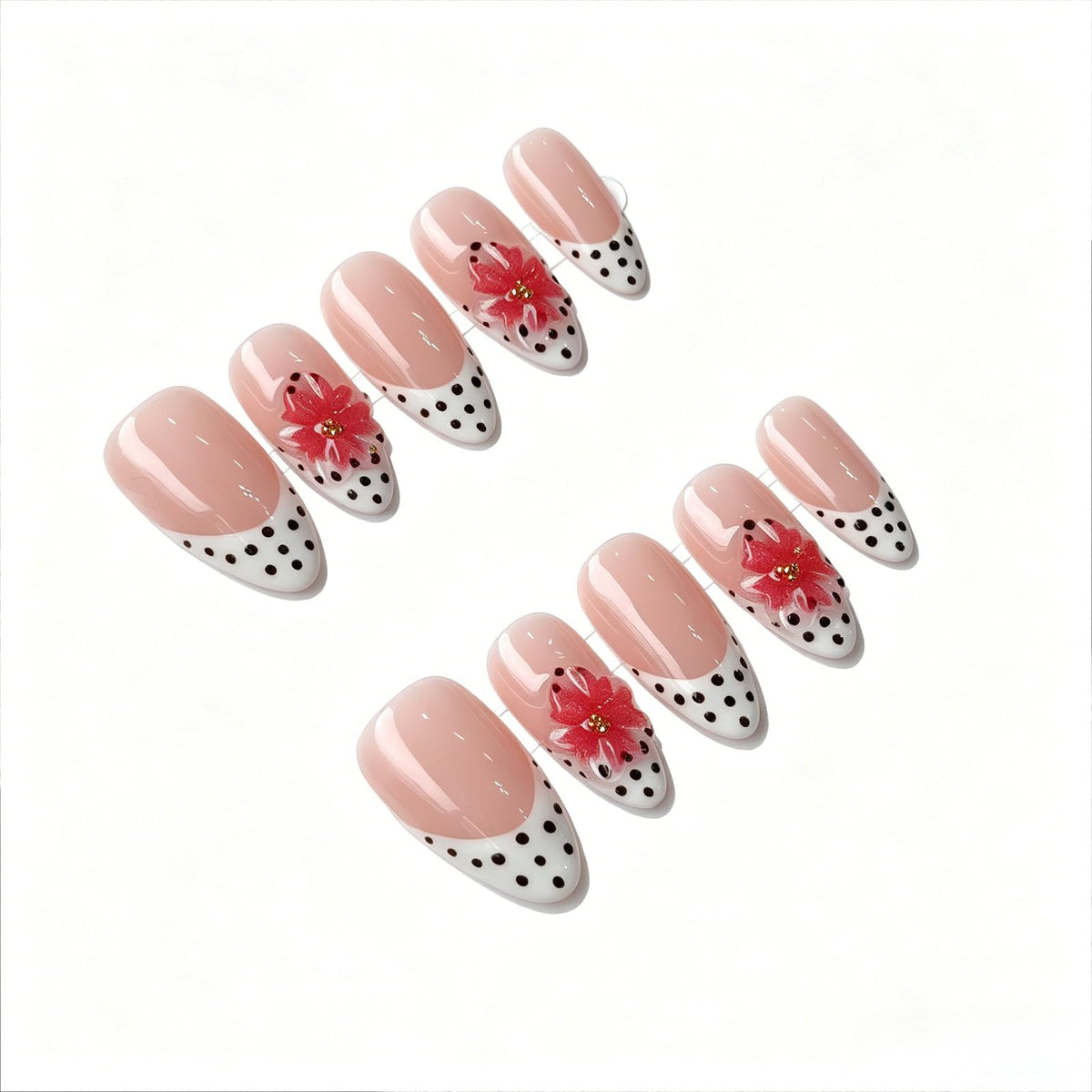 Handmade Press On Nails – Short Almond False Nails for Women, Reusable Acrylic White French Tip with Pearl & 3D Flowers Design – Salon Quality Fake Nails (10PCS Size S)