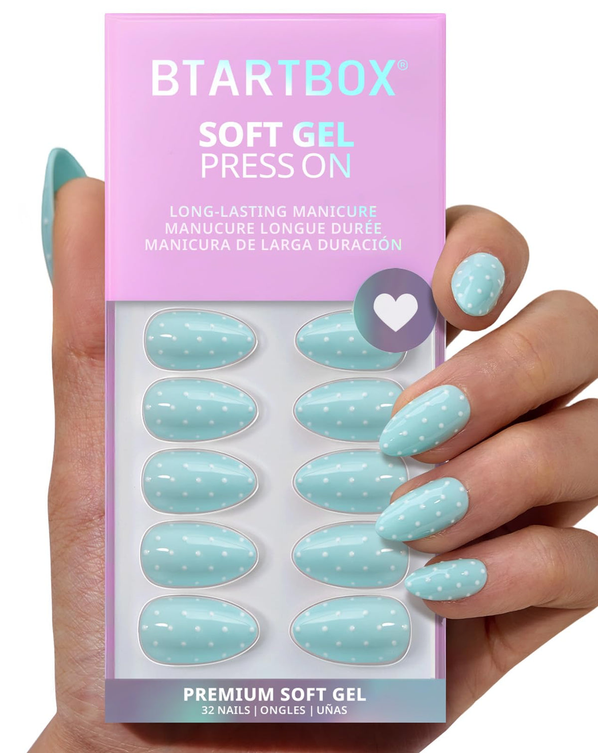 BTArtbox Press On Nails, Extra Short Almond Baby Pink Nails, 32Pcs Full Kit