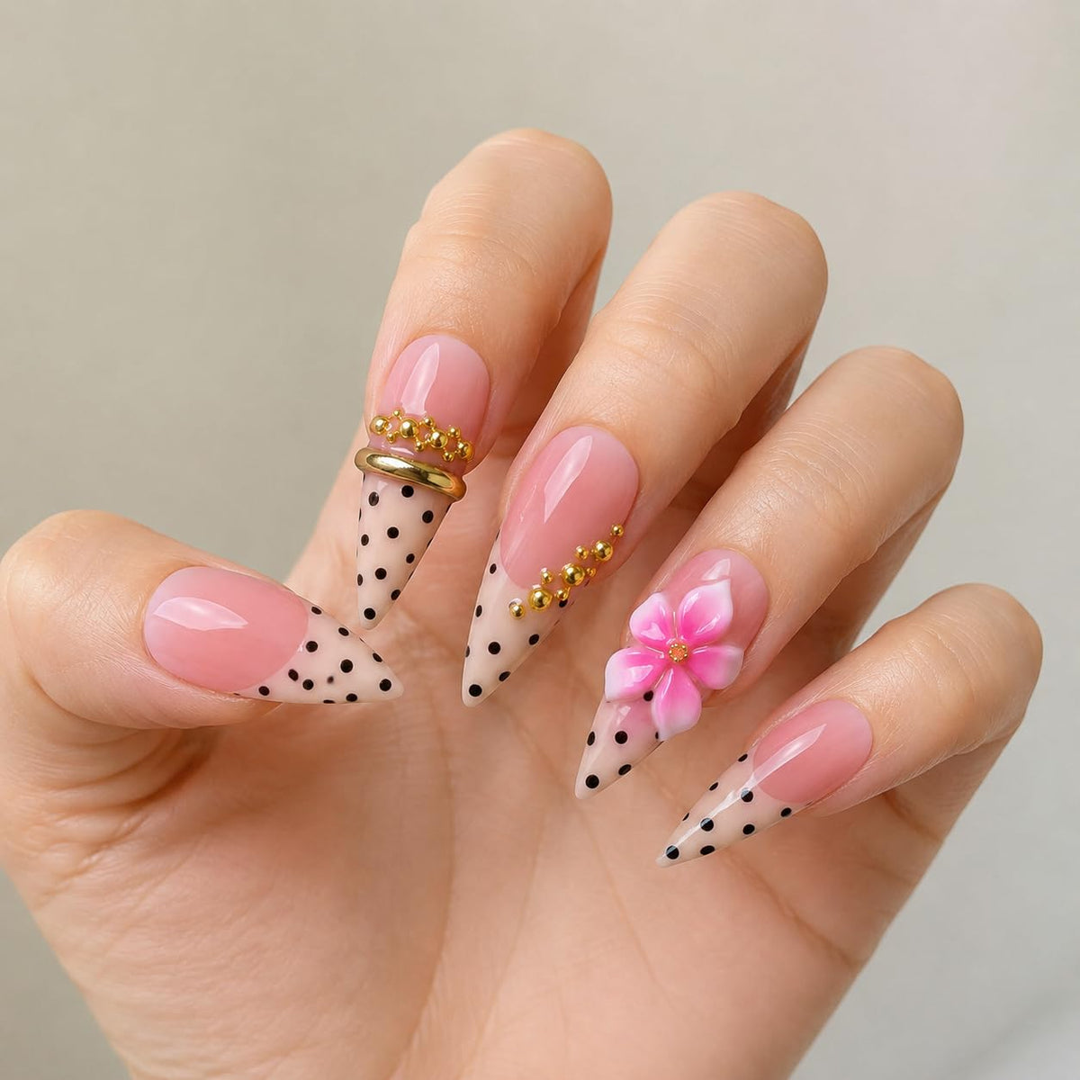 Luxury Handmade Acrylic Press on Nails Long Stiletto French Tips Fake Nails