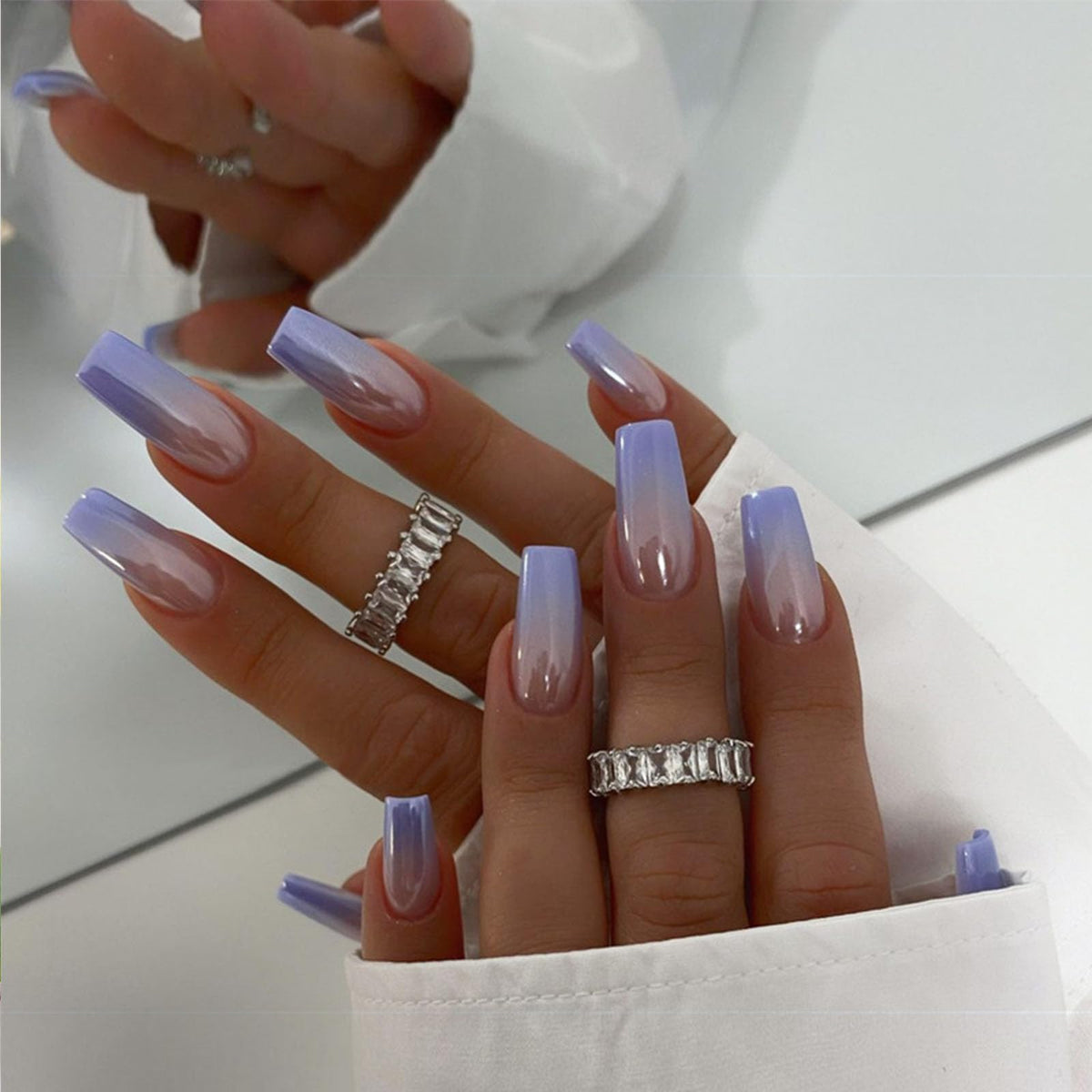 IMSOHOT Long Press on Nails Coffin Glitter Fake Nails Shiny Pink Rhinestone Full Cover False Nails Luxury Ballerina Artificial Acrylic Glue on Nails for Women 24Pcs