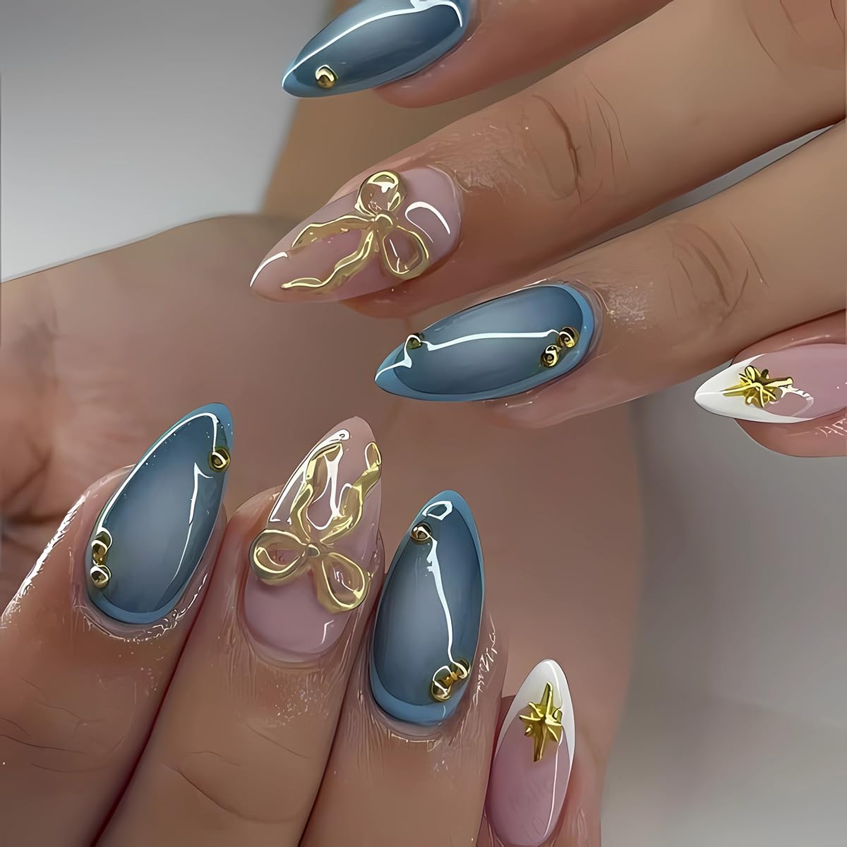 Almond Shape Plastic False Nails, 24pcs Set, Glossy Finish, Classic Elegant French Tip, Reusable with Jelly Sticker, Perfect for Parties & Gifts