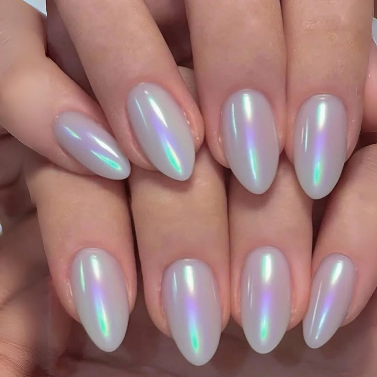Summer Press on Nails Almond Pink Floral Shell Pearl Gold Dot Fake Women