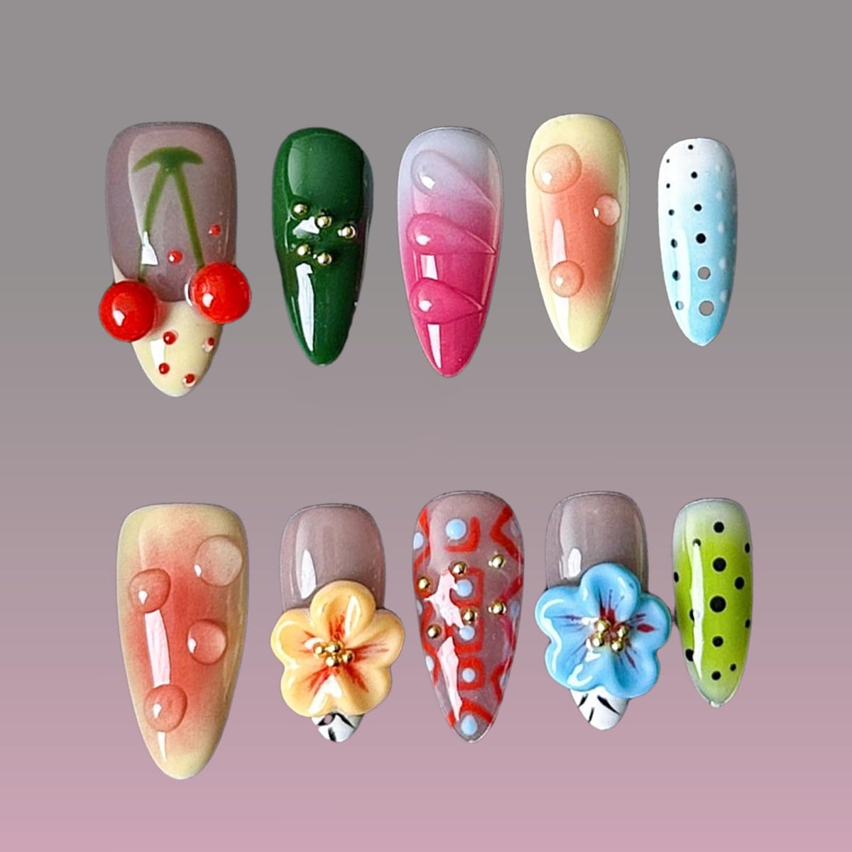 Handmade Almond Press on Nails Medium, Nude White French Tip Fake Nails with 3D White Flower Gold Metal Lines Pearl Decor, Glossy Reusable Full Cover False Nails for Women Wedding Daily(S)