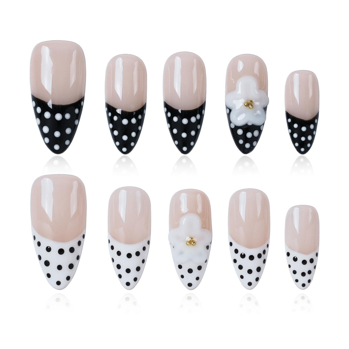 Gothic 3D Floral Press on Nails Medium Almond - Gold Cross & Rhinestone Design, Handmade Pearl Luxury Dark Romantic Reusable Nails (Orange Diamond Sweet Luxury,L)