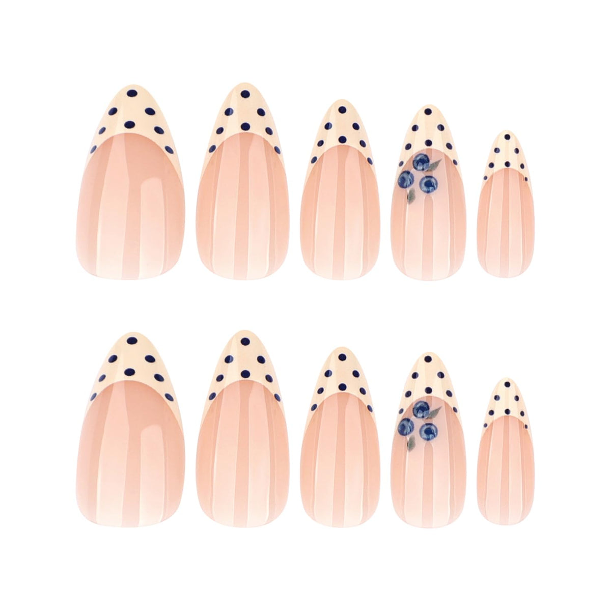 Black French Tip Press On Nails Almond Stiletto, Nude Glossy Fake Nails