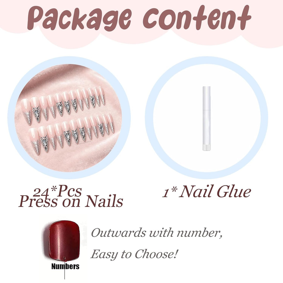BABALAL Press On Nails, Extra Long Stiletto Fake Nails, Nude Pink, Crystal Rhinestone & Diamond Accents, Glossy Luxury Wedding Party Glue On Nails for Women and Girls 24Pcs