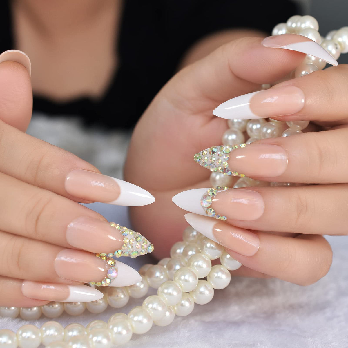 Elevenail Handmade Press on Nails Full Cover Luxurious 3D Crystal False Nails Super Extra Long Stiletto Diamonds Art Decoration Fake Nails Manicure Kit Nail Art Tips Gift for Women Girls Wedding Party