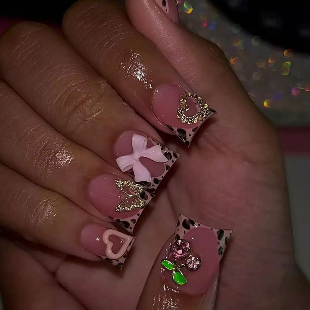 24Pcs Long Square Nude Pink White Nails Press ons Pearl Gold Flower Fake Nails Elegant False Nails Bridal Nails Glue on Luxurious Stick on Nails Casual Work for Girl Women Wedding Formal Occasions