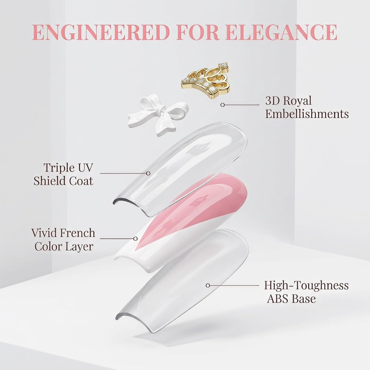 xl Luxury Press on Nails Long Handmade Square Acrylic False Nails French Tip with Bow Rhinestones Designs Fake Stick on Nails for Women Wedding Prom Party Manicure 10Pcs(Size M)