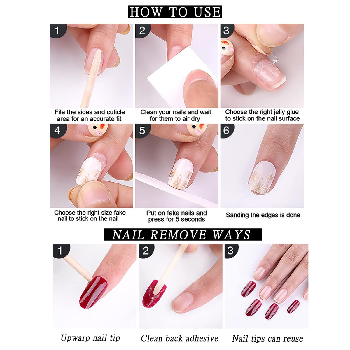 French Tip Press on Nails Short Square Flowers Fake Nails with Designs White French Tip Flowers Acrylic Nails Supply Glossy Artificial Nails Glue on Nails for Women Girls DIY Manicure 24 pcs