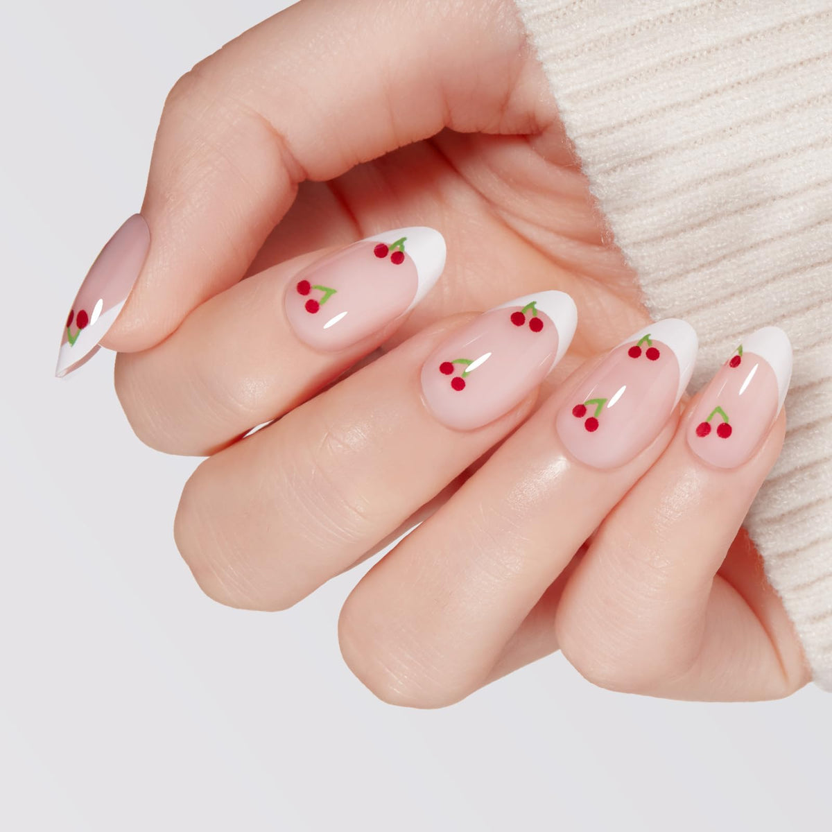 modelones Milky White Press On Nails Short Almond 32Pcs 16 Sizes Reusable