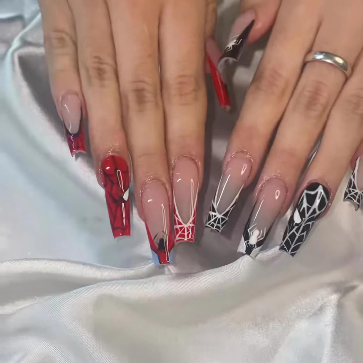 BABALAL Press on Nails, Extra Long Square Fake Nails, Gold Chrome French Tip, Luxury Rhinestone & Star Charm Design, Bling Shiny Reusable Glue on Nails 24Pcs
