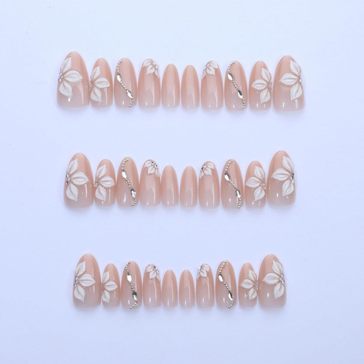Short Almond Press on Nails Nude Ombre Glossy Fake Nail 30pcs
