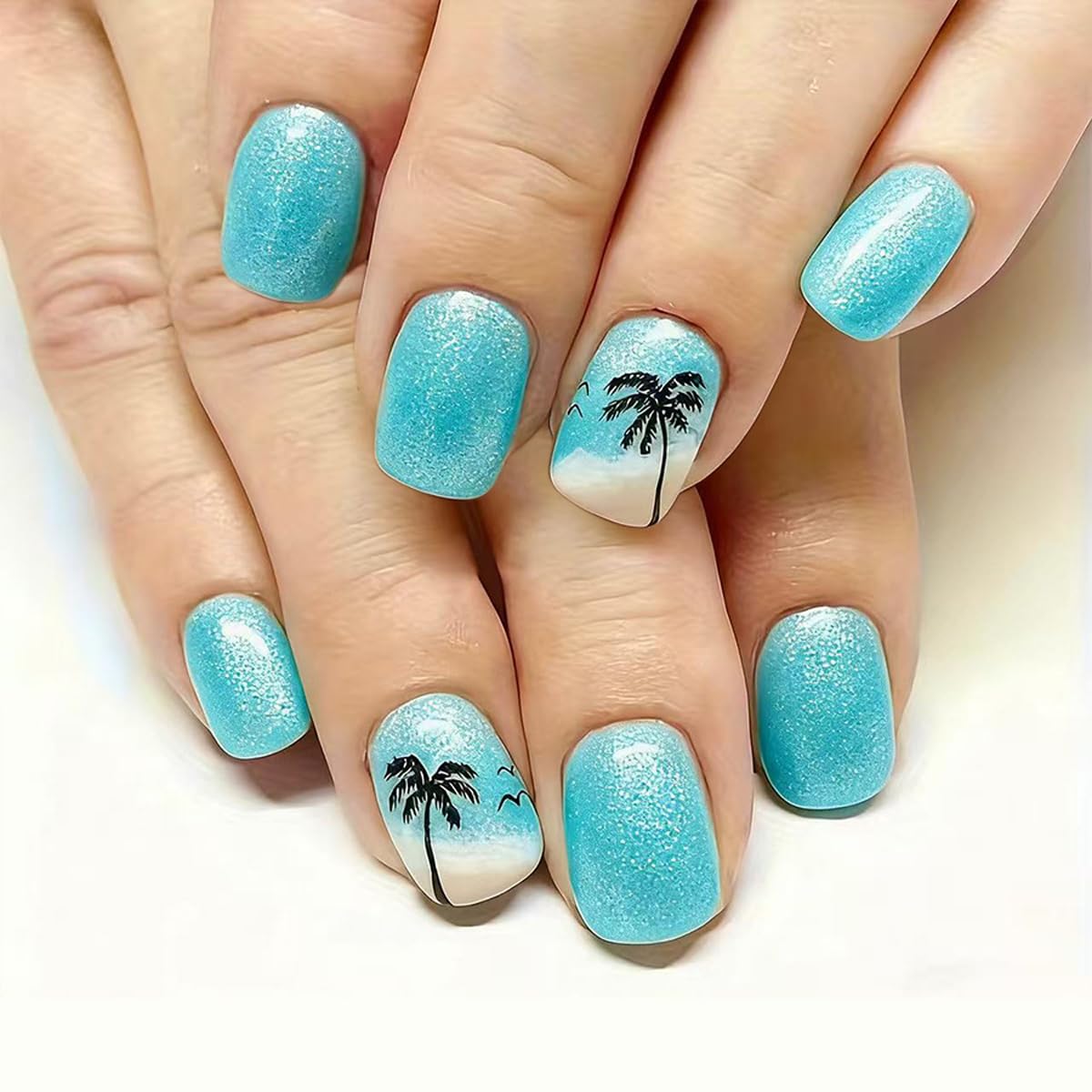 Milky White Press on Nails Medium Square, Pearls Deco Design, 24Pcs