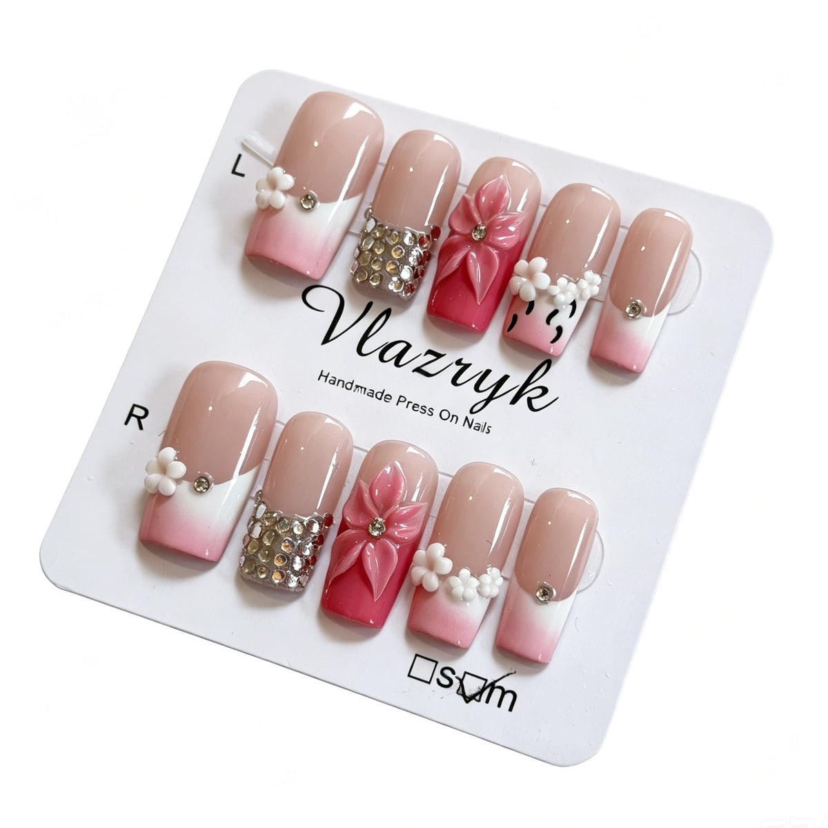 Nude Gradient Long Square Handmade French Tip Press On Nails
