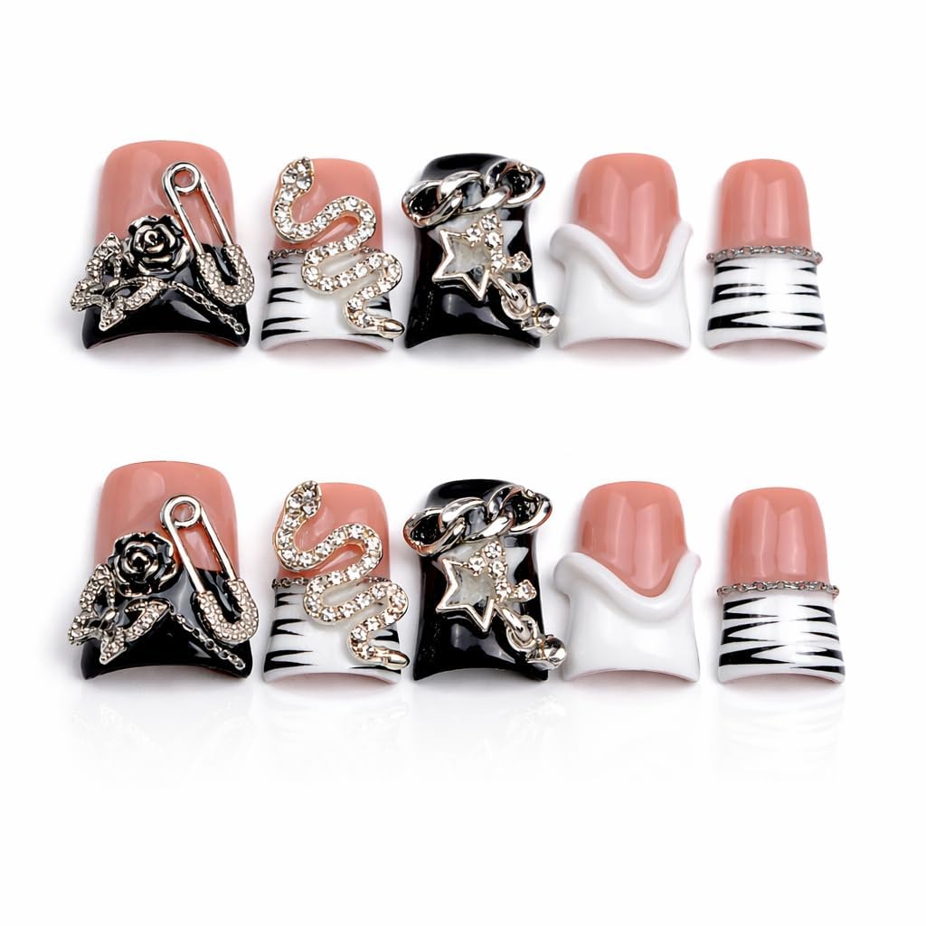 10 Pieces Luxury Acrylic Press On Nails Short Handmade Duck Nails, Pink Thickened False Nails, Rhinestone And 3D Red Lips, Reusable Fake Nails, Acrylic Nails (L)