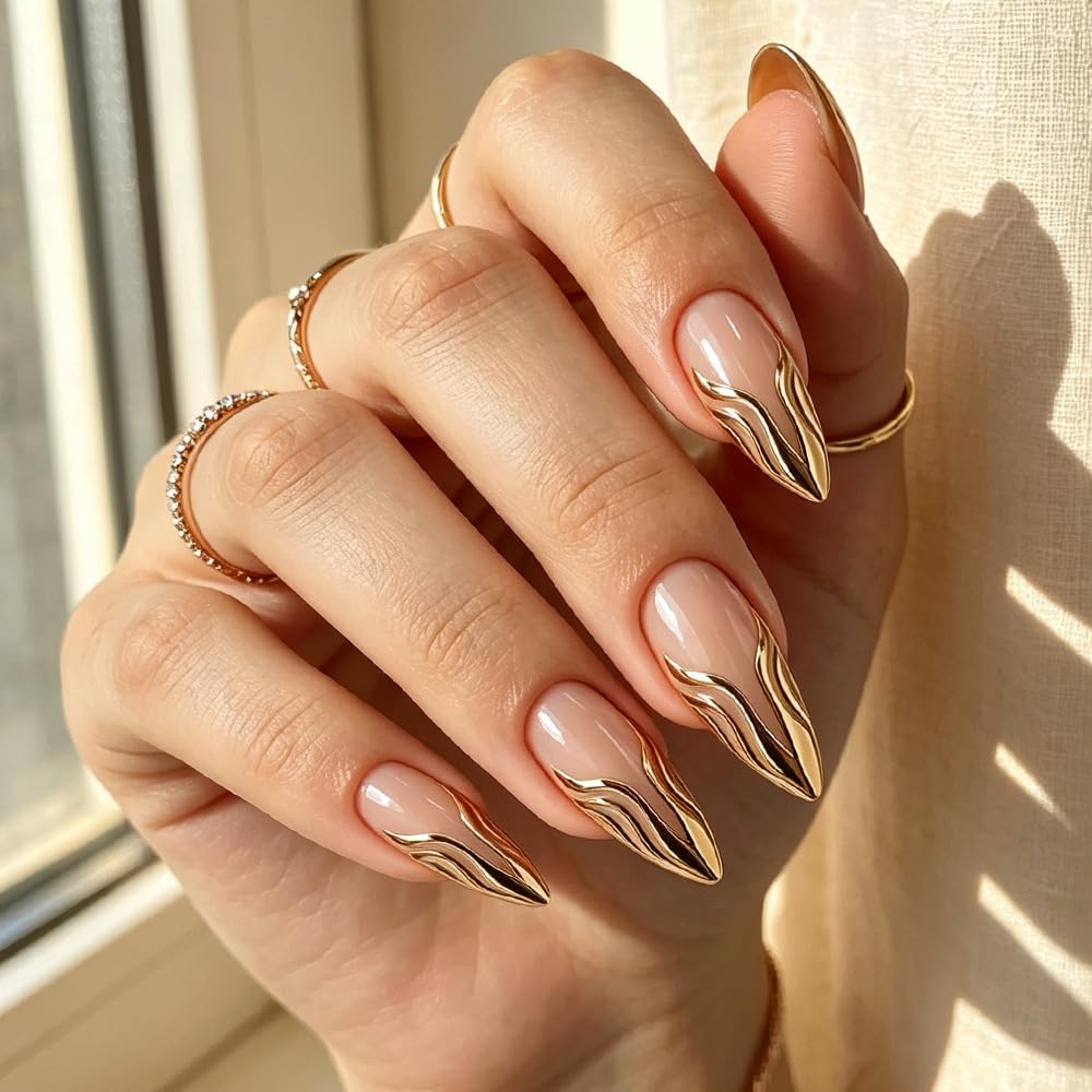 French Tip Press on Nails Medium Almond Fake Nails White Pearl False Nail Tips Summer Wedding Acrylic Nails Glossy Beach Glue on Nails Reusable Cute Stick on Nails for Women Manicure