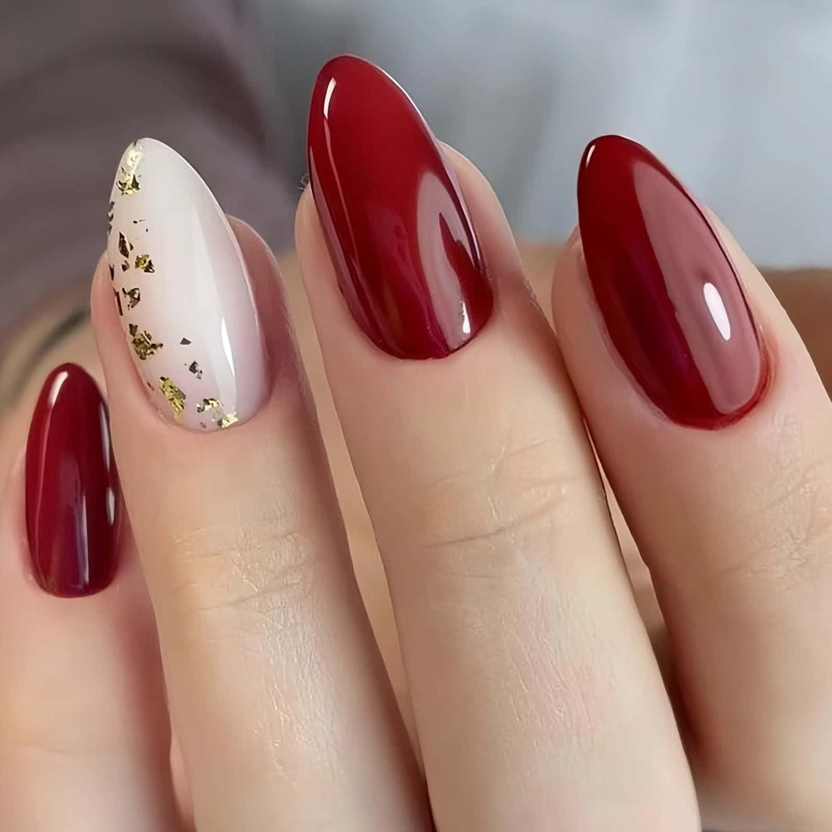 Lace Print Short Almond Press On Nails with 3D Rhinestones 24Pcs