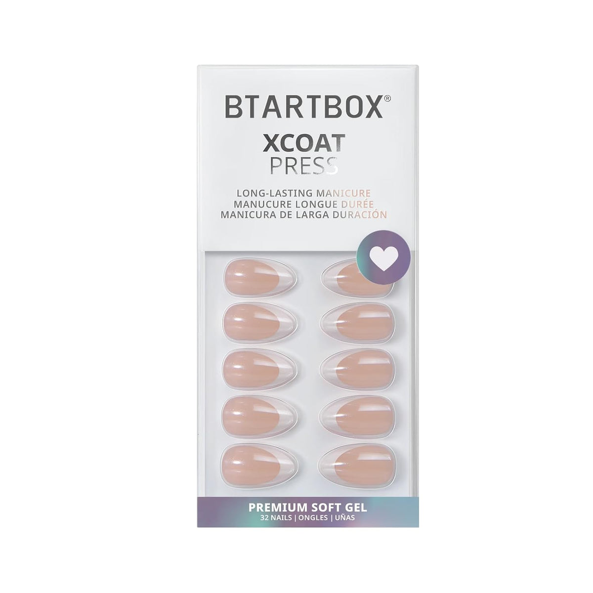 BTArtbox Press On Nails, Short Almond French Tip Nails, 32Pcs Full Kit