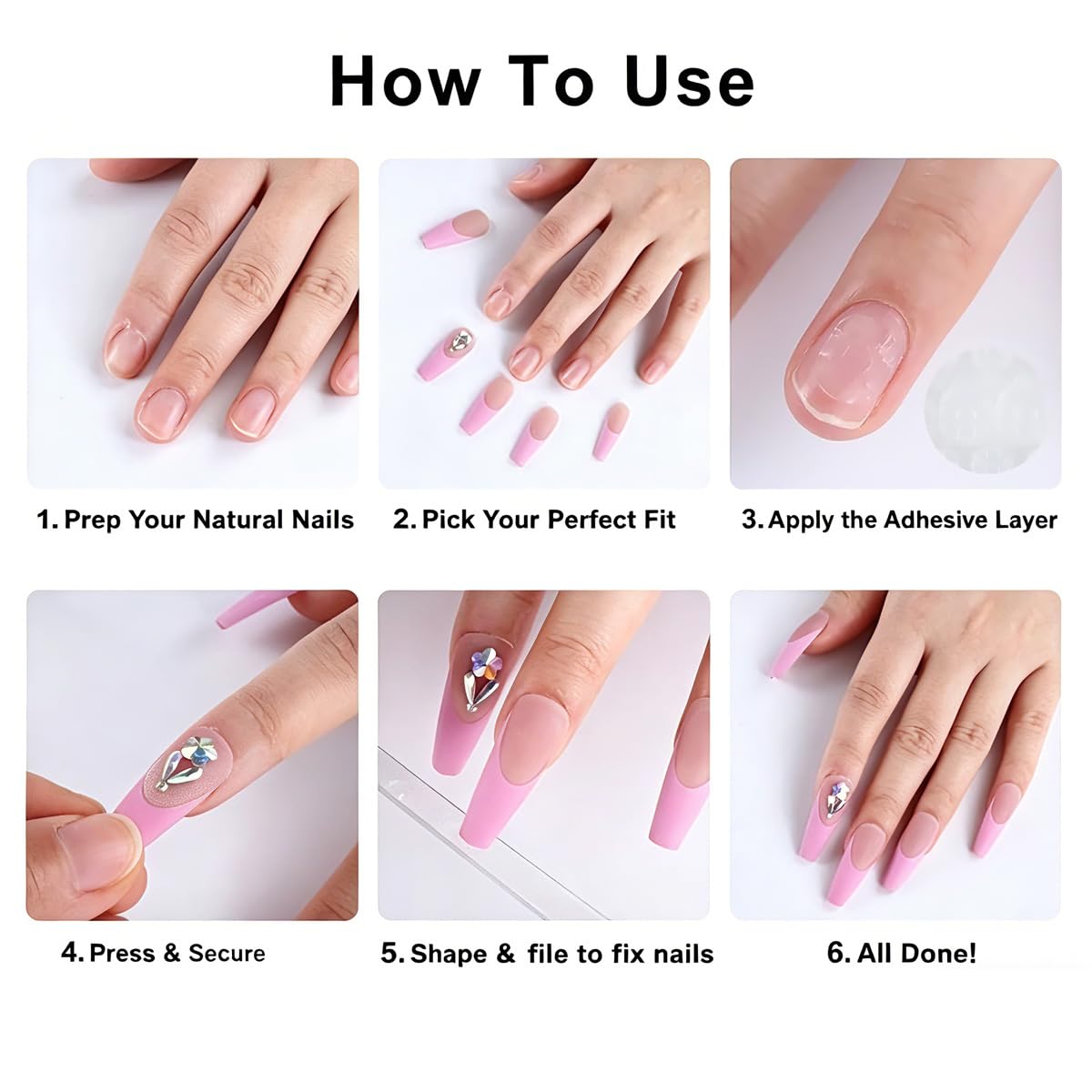 24pcs Short Square Press on Nails French Tip Fake Nails White Flower with Star Design Glitter False Nails Luxury Nail Charms Crafts White Stripes Glue on Nails for Women Manicure Tips