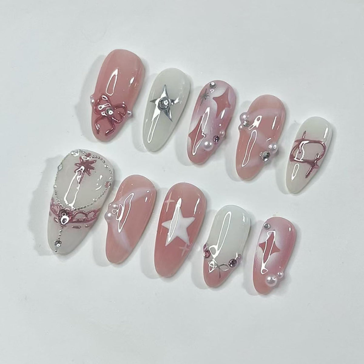 30Pcs Gold Star Moon Press on Nails Long Stiletto French Tip Fake Nails Press on 3D Chrome Gold Design Sun False Nails Irregular Gilded Lines Full Cover Purple Glossy Artificial Acrylic Nail for Women