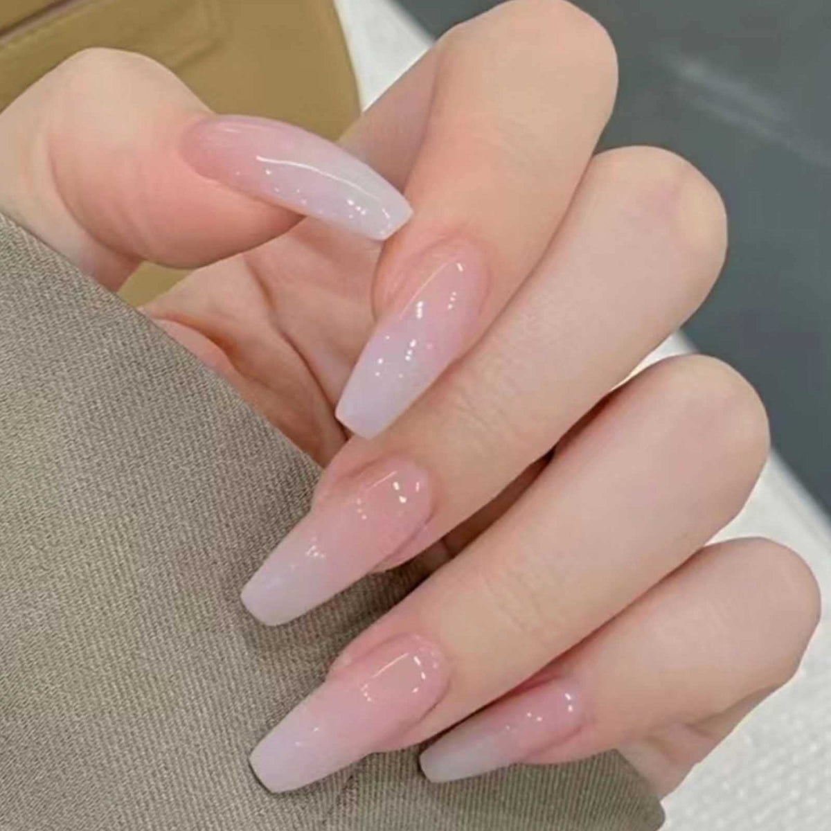 Long Press on Nails Square French Fake Nails Full Cover Nude Acrylic False Nails for Women and Girls 24PCS (Gold Shiny)