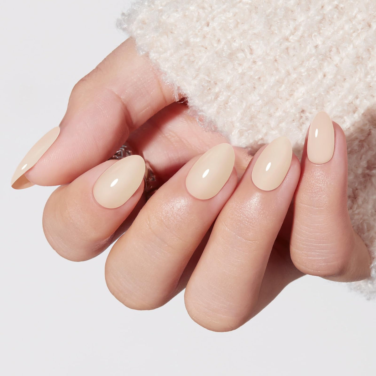 modelones Milky White Press On Nails Short Almond 32Pcs 16 Sizes Reusable