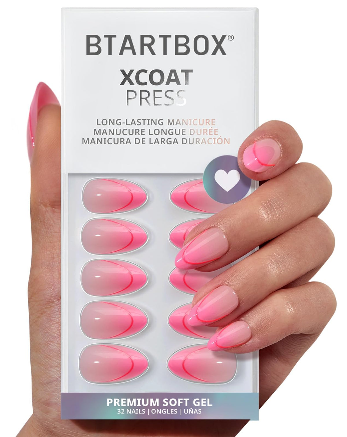 BTArtbox Press On Nails, Extra Short Almond Baby Pink Nails, 32Pcs Full Kit