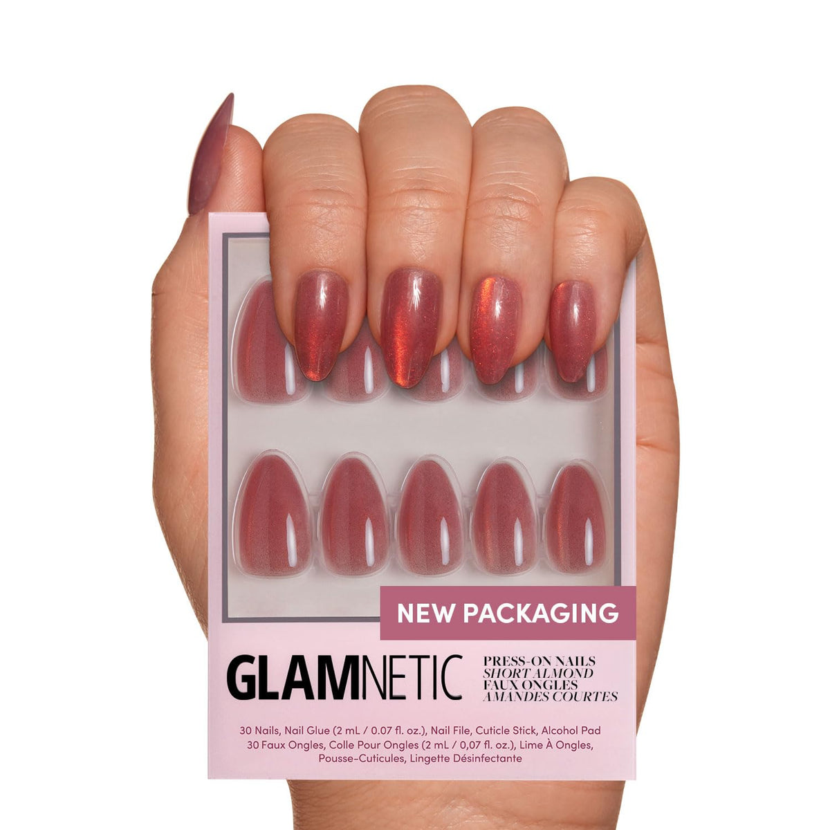 Glamnetic Press On Nails - Medium Square, Glossy Fake Nails 30 Pc Full Kit