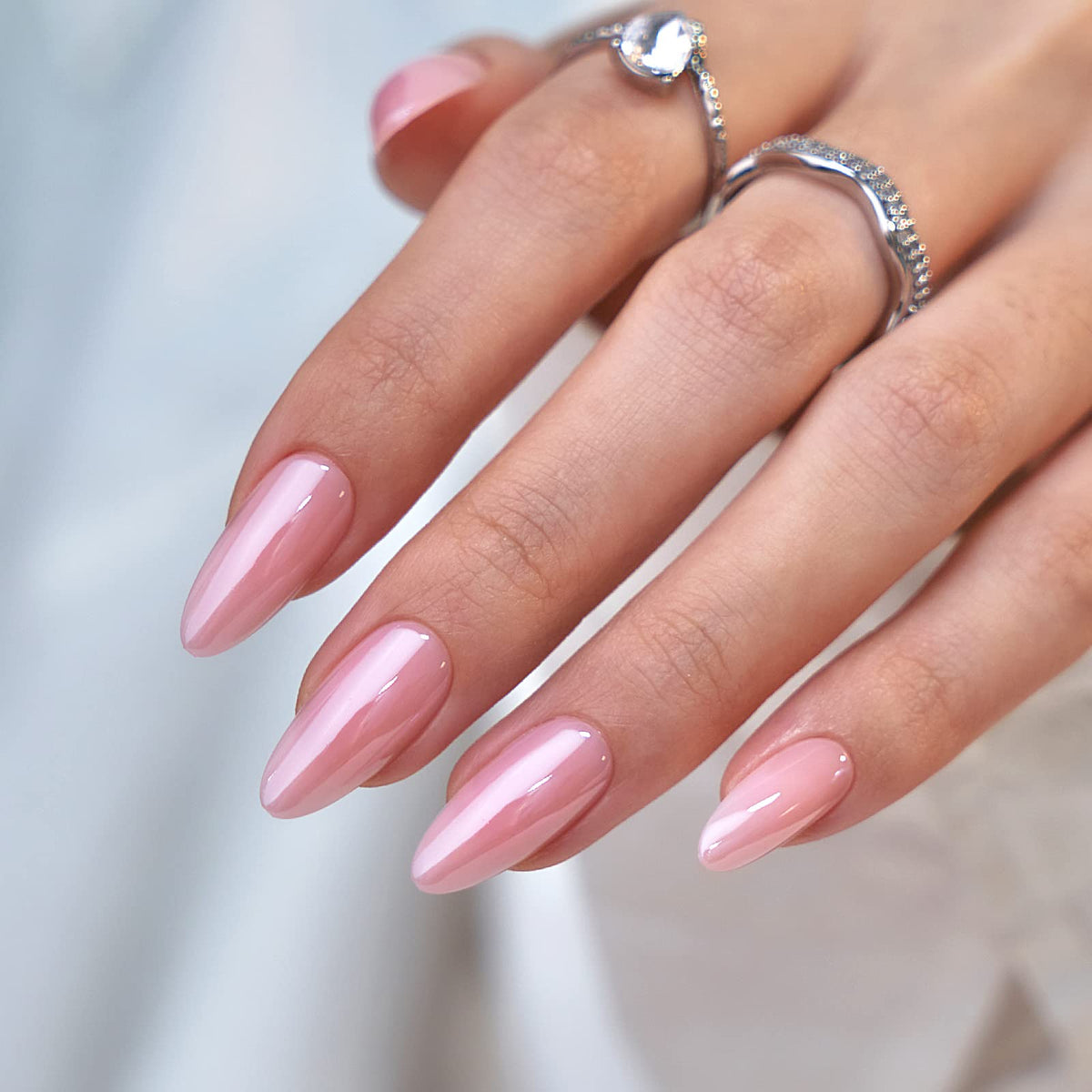 BTArtbox Press On Nails, Short Almond French Tip Nails, 32 Pcs Full Kit