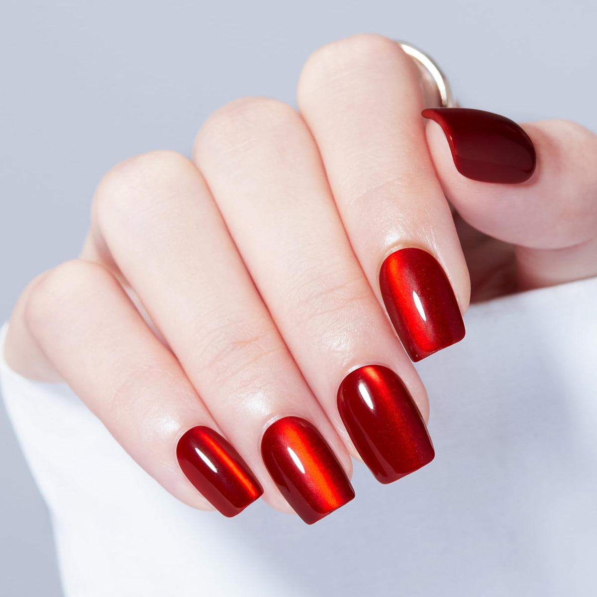 Modelones Burgundy Press on Nails Short Square, Dark Red Fall Fake Nails