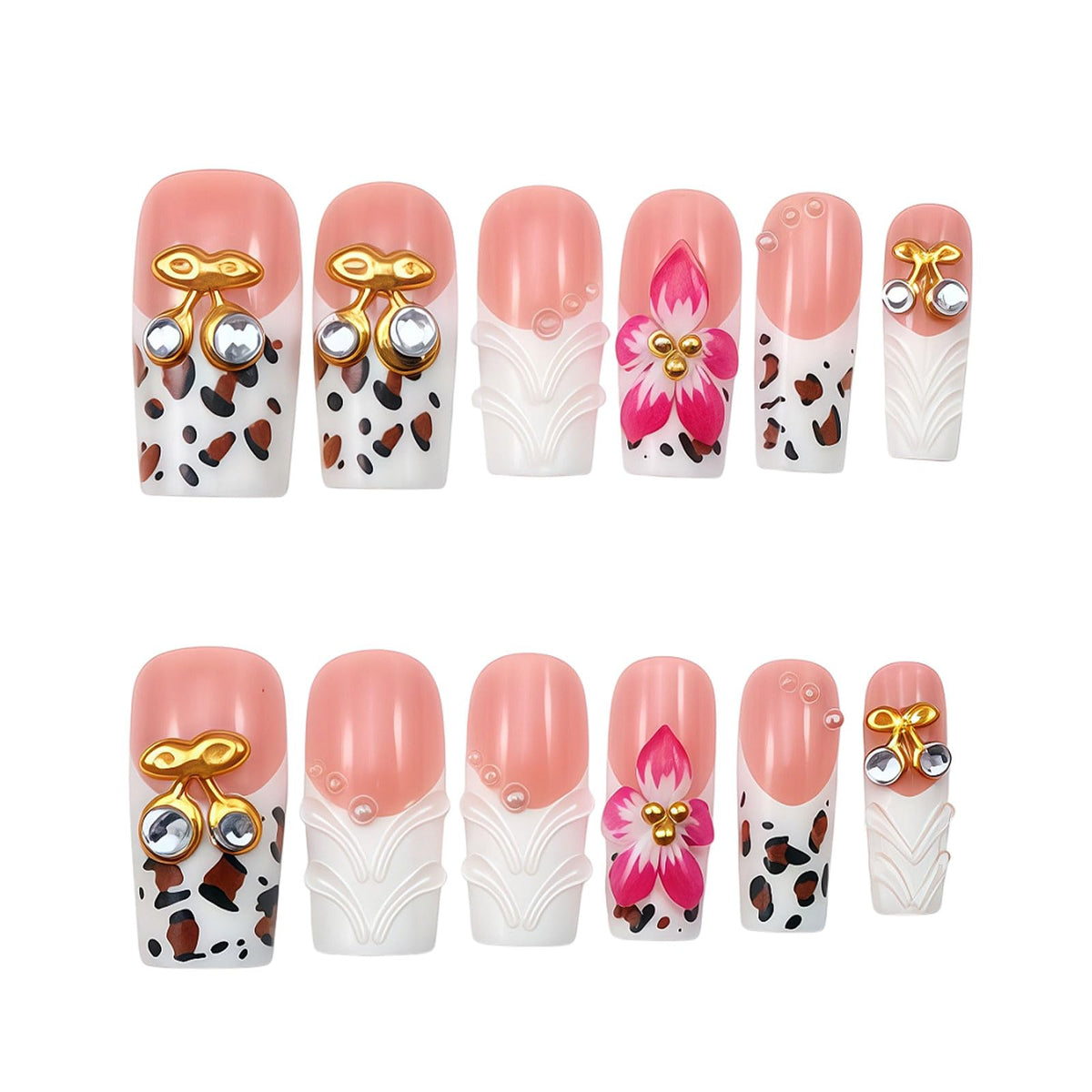 Medium Almond Press on Nails - 3D Gemstone & Gold Embossed Art, 24Pcs Reusable Fake Nails with Multi-layered gel polish finish, Salon level Fake Nails for Weddings, Parties, Special Events (ZF308)